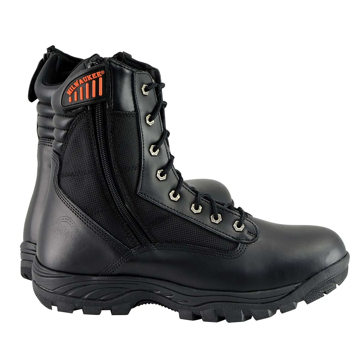 MBM9110 Men's 9in Black Leather Lace-Up Tactical Boots with Side Zippers