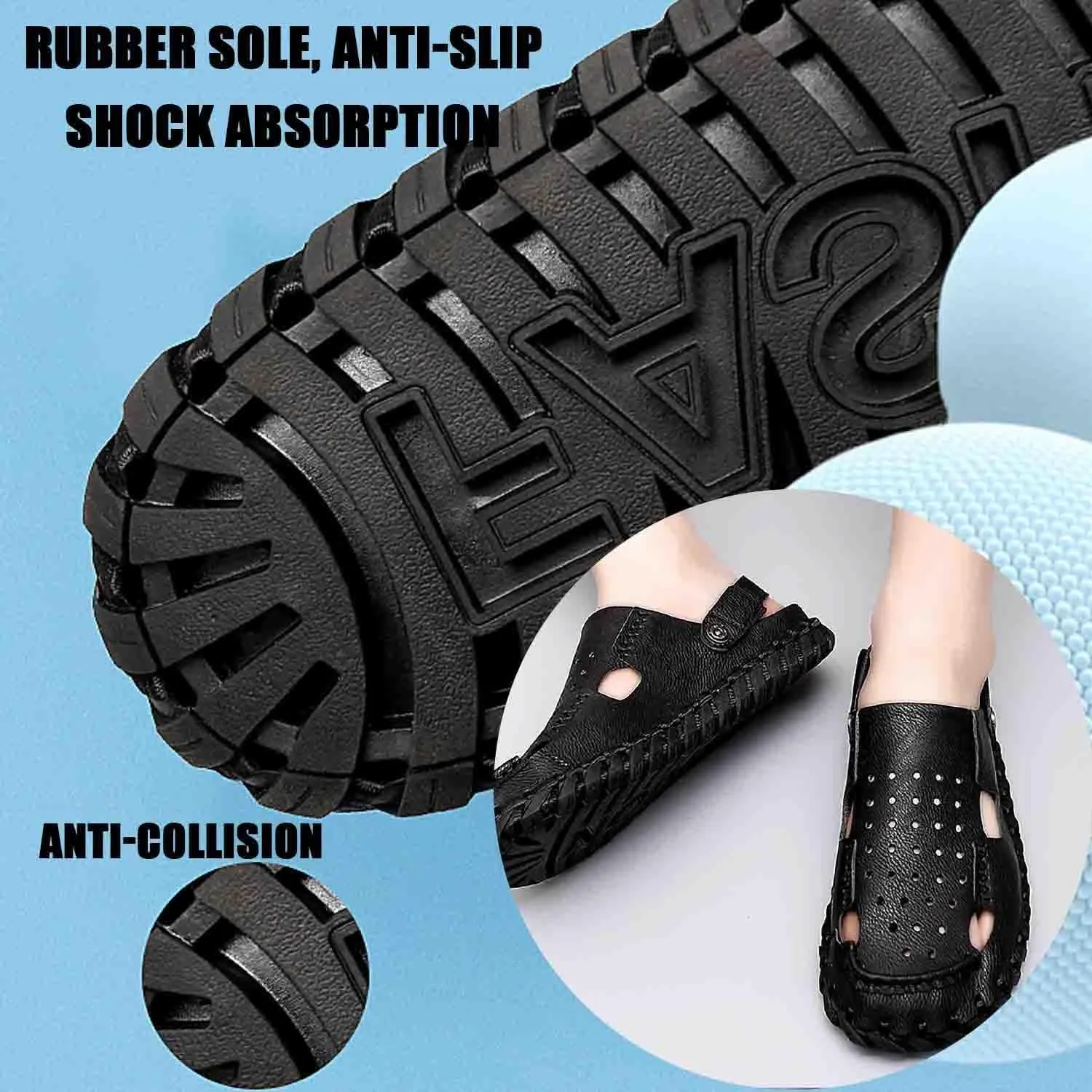 MEBAMY Men Leather Sandals Breathable Closed-Toe Summer Beach Classic Hiking Shoes