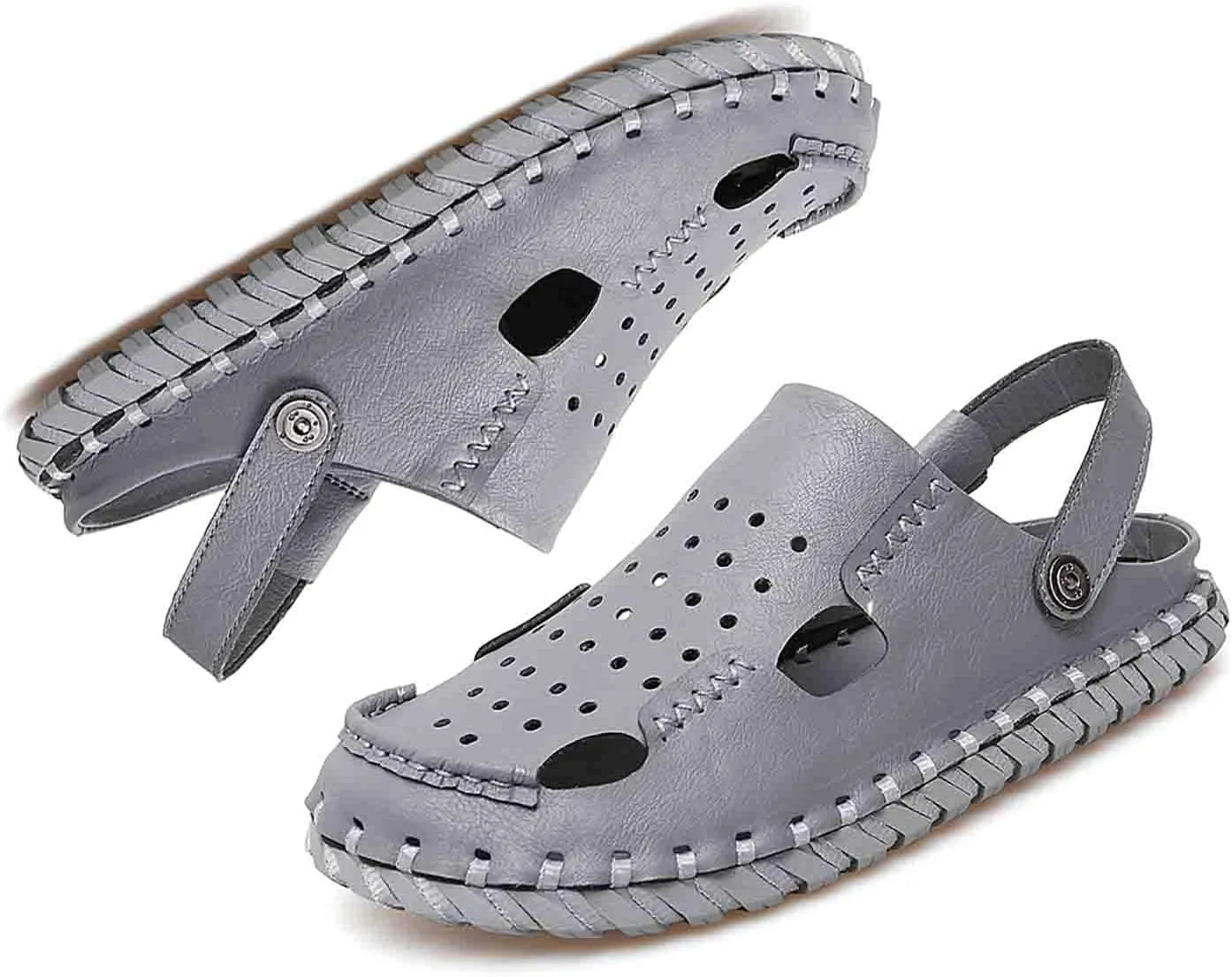 MEBAMY Men Leather Sandals Breathable Closed-Toe Summer Beach Classic Hiking Shoes