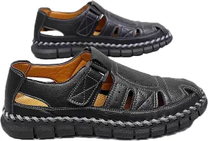 MEBAMY Men Leather Sandals Breathable Closed-Toe Summer Beach Classic Hiking Shoes