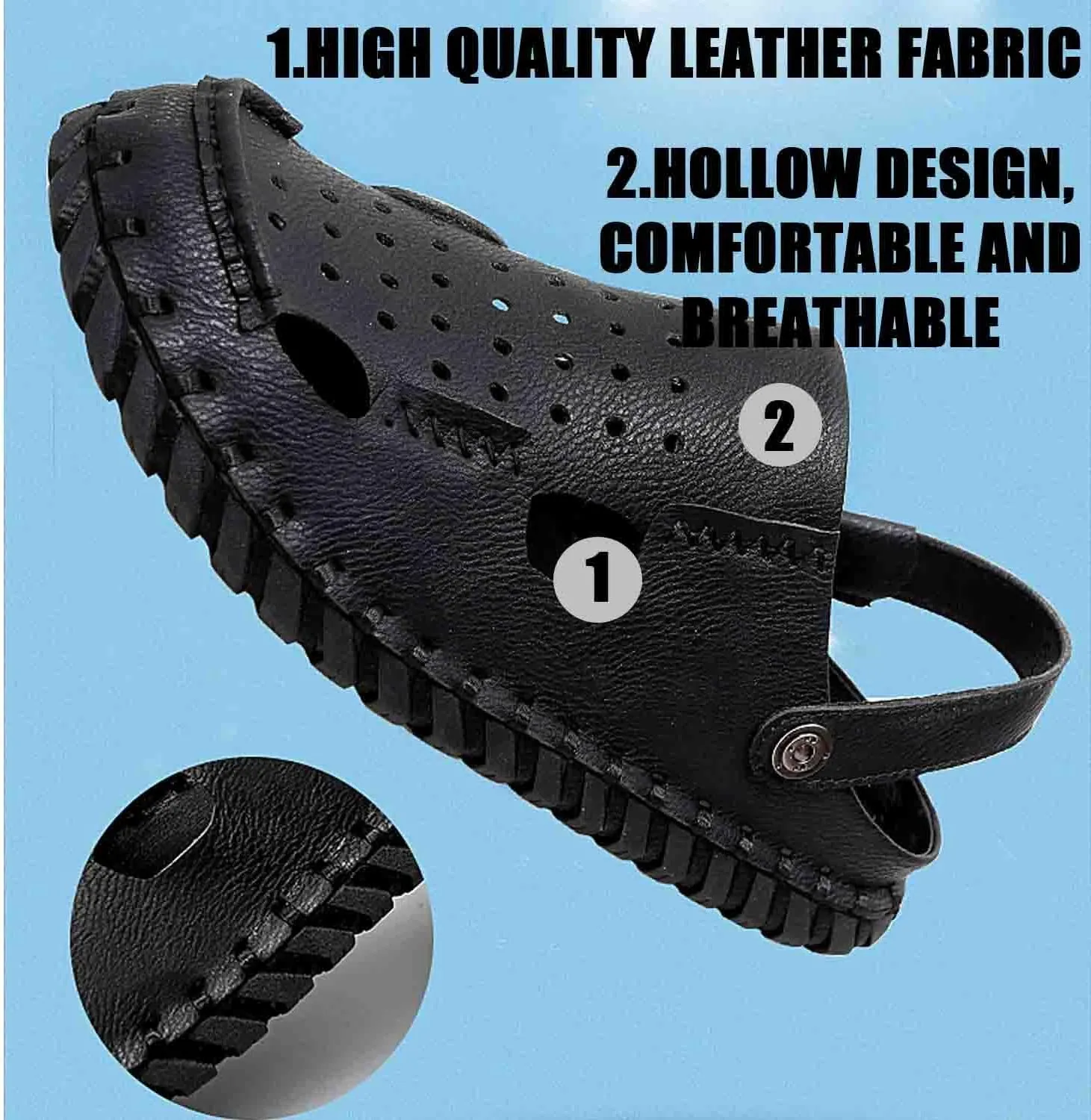 MEBAMY Men Leather Sandals Breathable Closed-Toe Summer Beach Classic Hiking Shoes