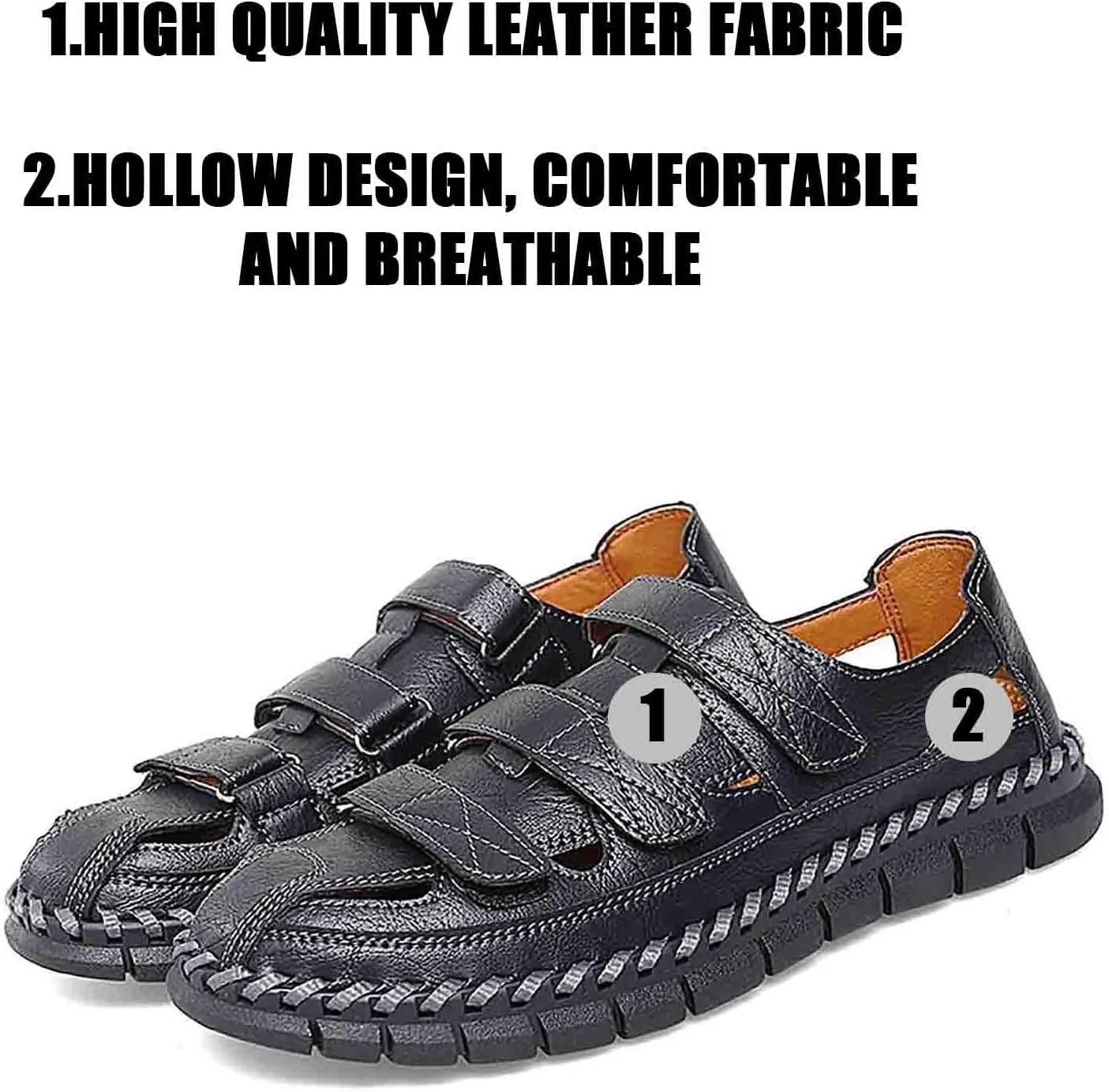 MEBAMY Men Leather Sandals Breathable Closed-Toe Summer Beach Classic Hiking Shoes