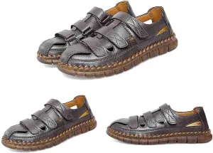 MEBAMY Men Leather Sandals Breathable Closed-Toe Summer Beach Classic Hiking Shoes