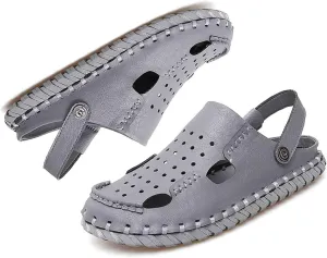 MEBAMY Men Leather Sandals Breathable Closed-Toe Summer Beach Classic Hiking Shoes