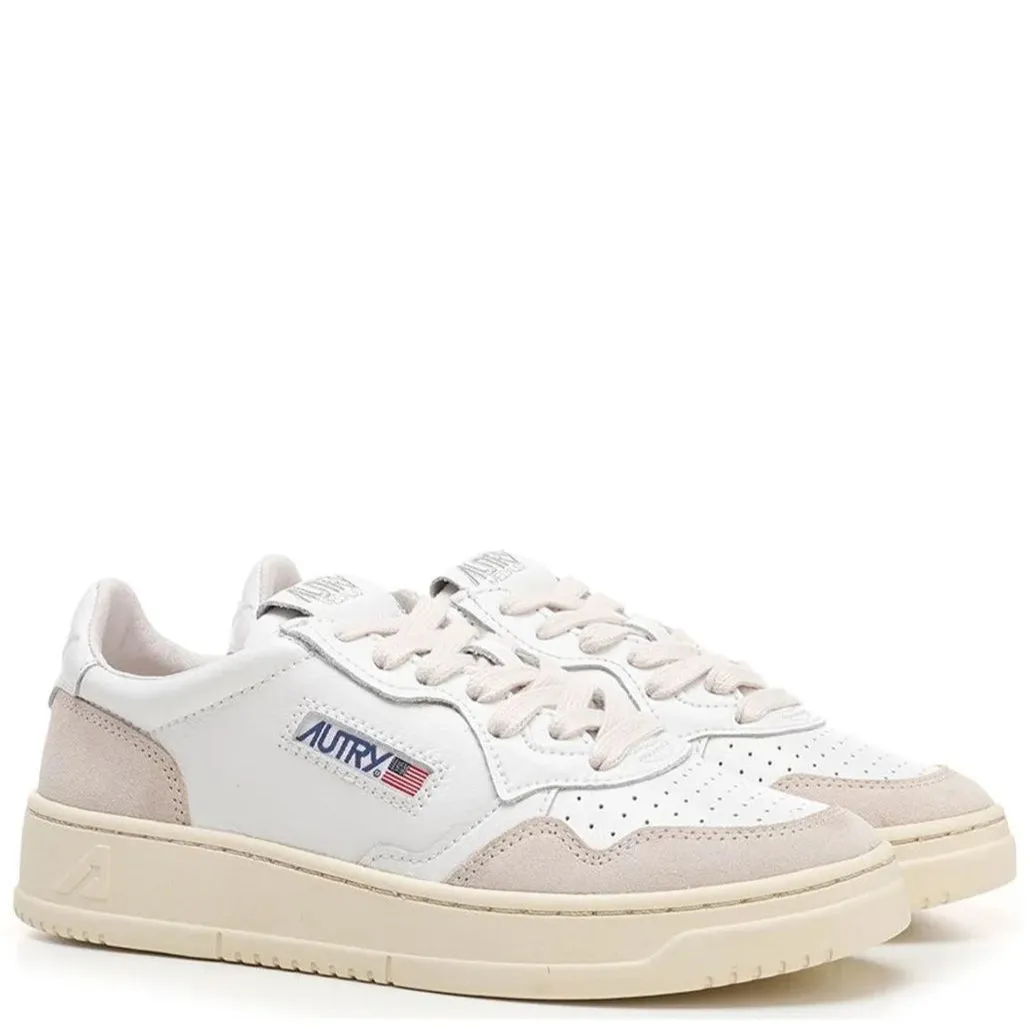 Medalist Low Sneaker (White Leather   Beige Suede)
