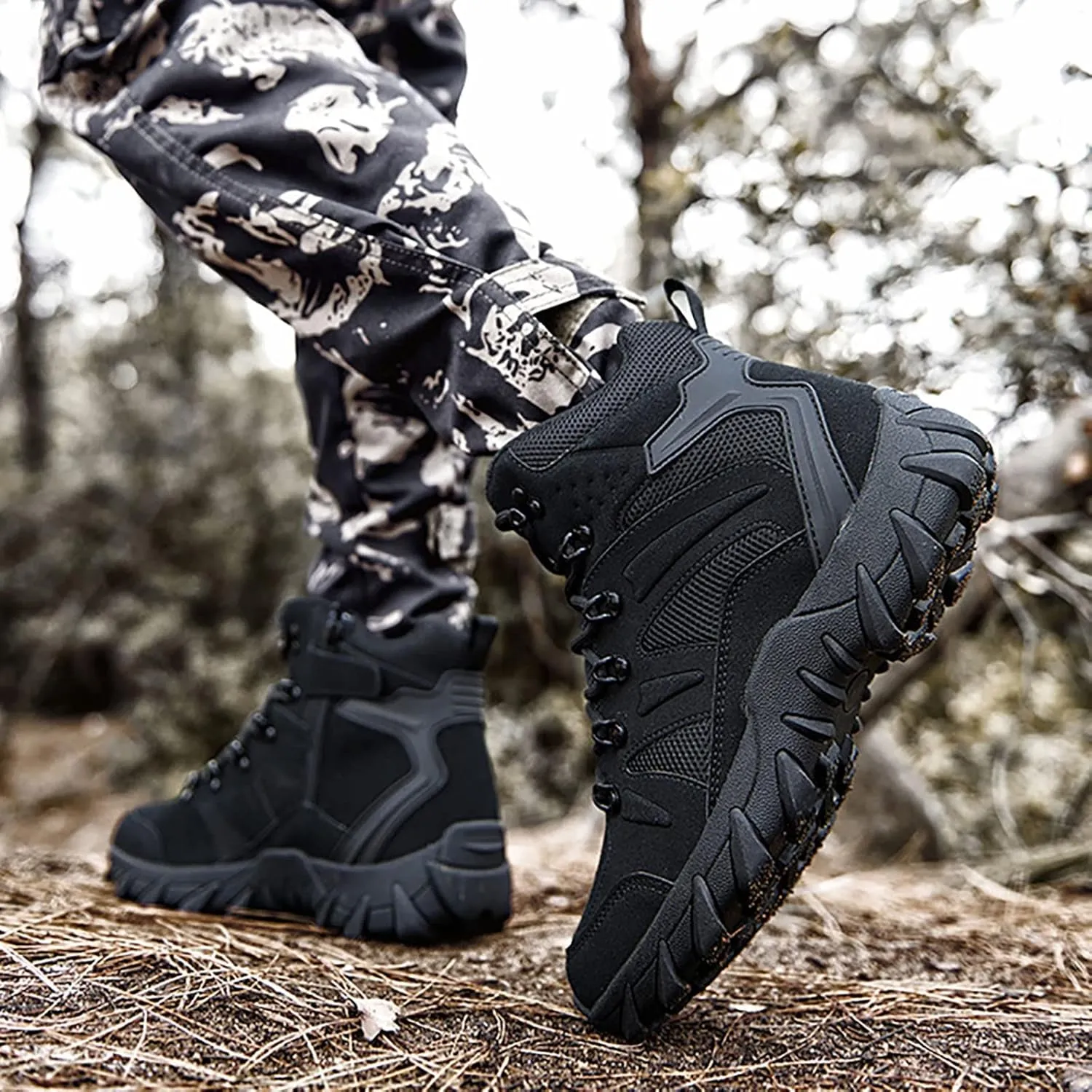 Men Desert Tactical Military Boots, Spring and Fall Lightweight and Breathable Suede Leather Woodland Boot,for Outdoor Waterproof Non-Slip Work Boots