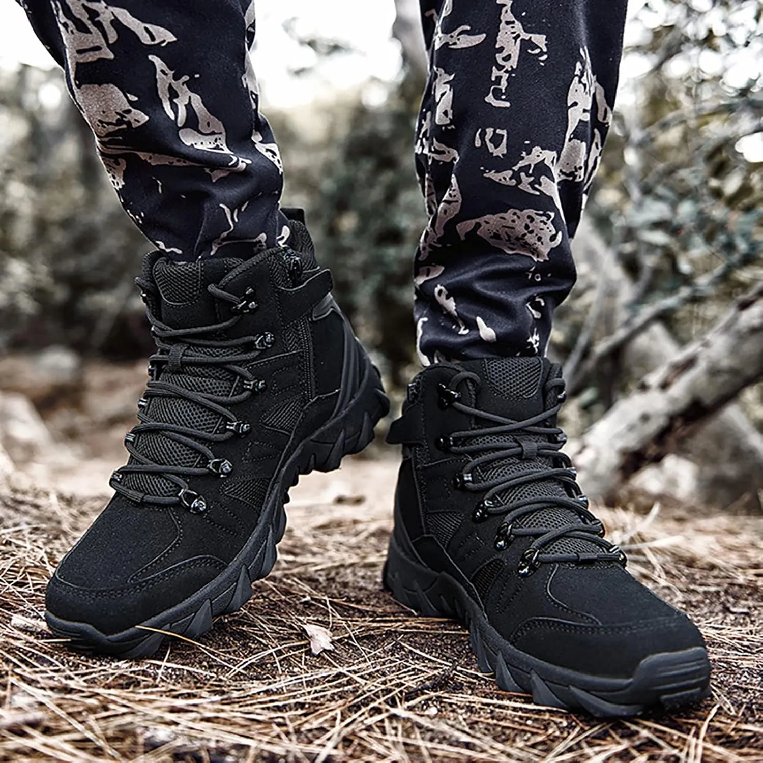 Men Desert Tactical Military Boots, Spring and Fall Lightweight and Breathable Suede Leather Woodland Boot,for Outdoor Waterproof Non-Slip Work Boots