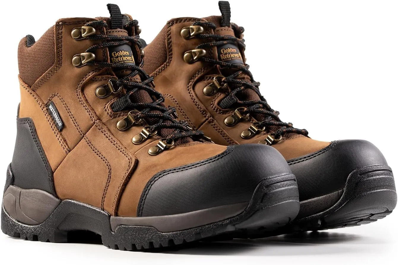 Men's 6''Heavy Duty Work Boots,Waterproof,Nubuck Leather,Slip-Resistant, ASTM, EH, Industrial & Construction Work Boots for Men GR1128