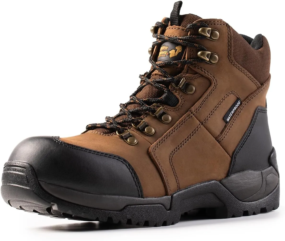 Men's 6''Heavy Duty Work Boots,Waterproof,Nubuck Leather,Slip-Resistant, ASTM, EH, Industrial & Construction Work Boots for Men GR1128