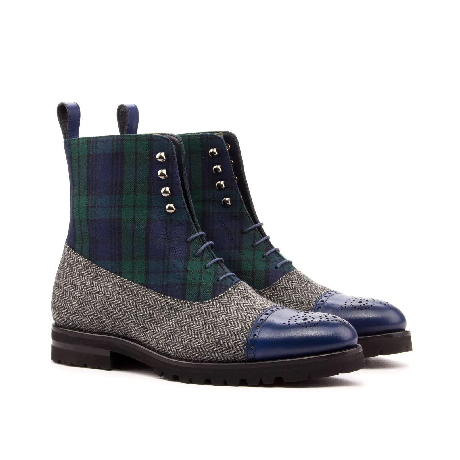 Men's Balmoral Leather Boots Wide Plus Size Green Grey 3428