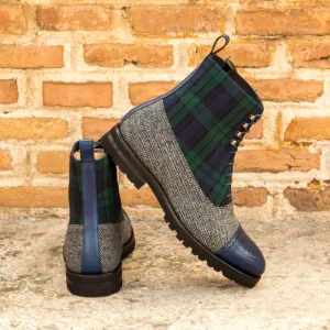 Men's Balmoral Leather Boots Wide Plus Size Green Grey 3428
