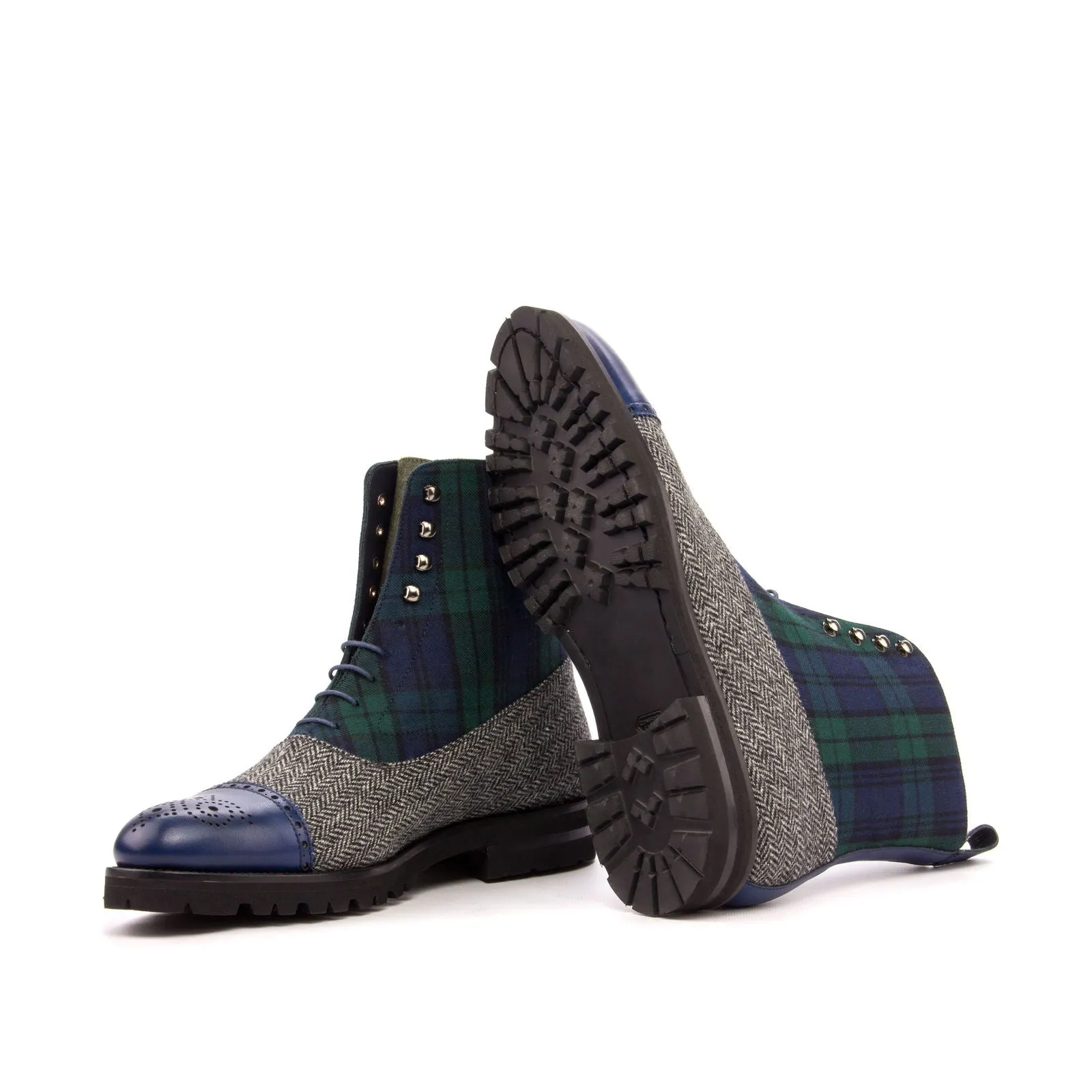 Men's Balmoral Leather Boots Wide Plus Size Green Grey 3428