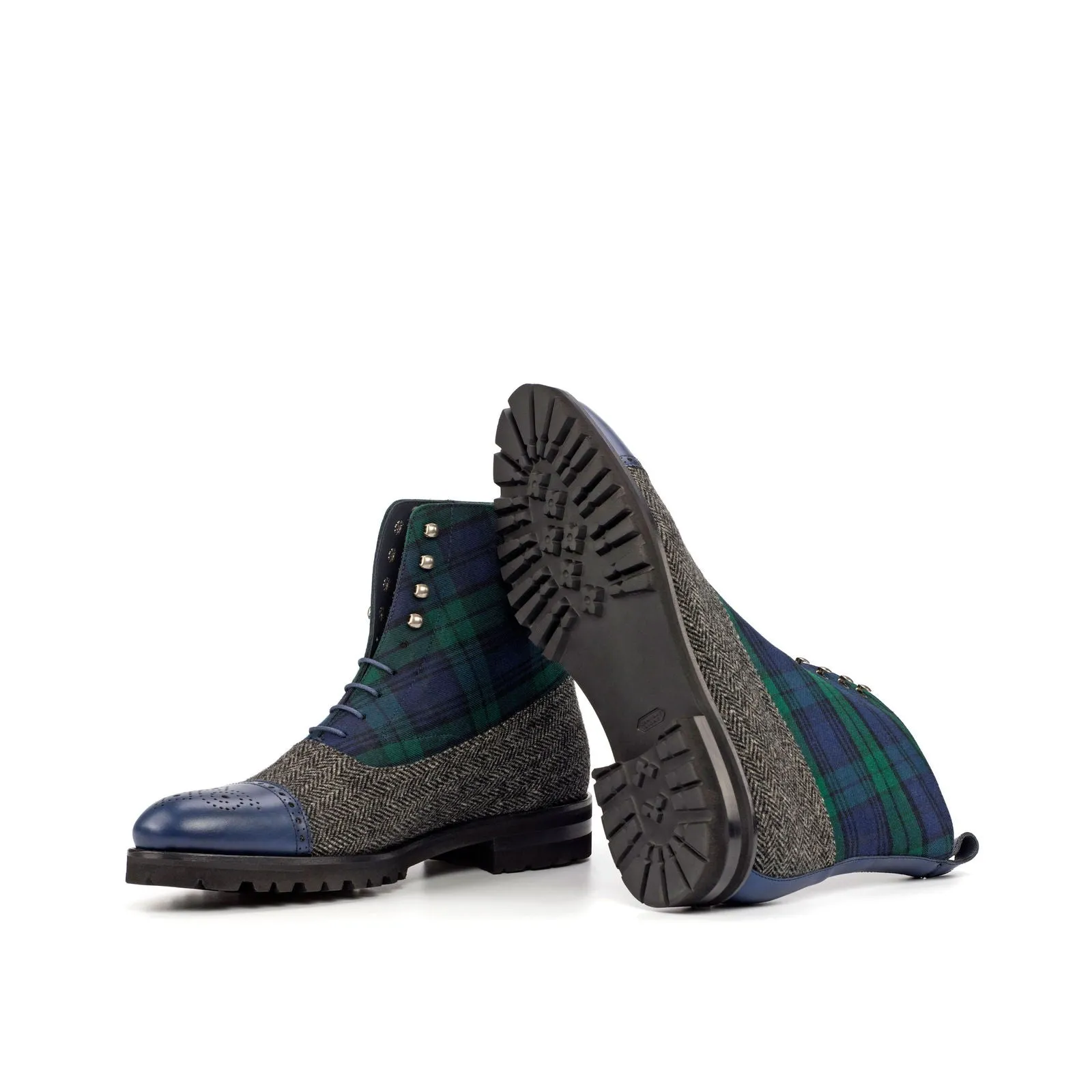 Men's Balmoral Leather Boots Wide Plus Size Green Grey 4566
