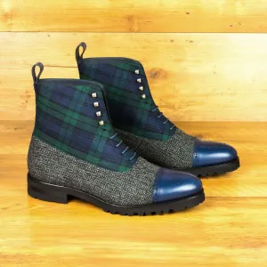 Men's Balmoral Leather Boots Wide Plus Size Green Grey 4566