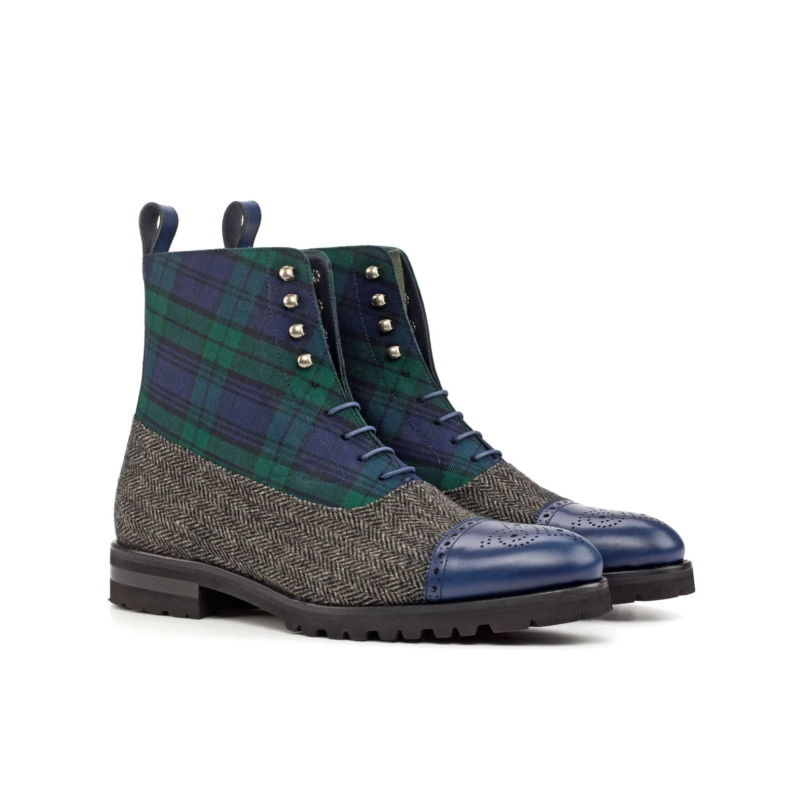 Men's Balmoral Leather Boots Wide Plus Size Green Grey 4566
