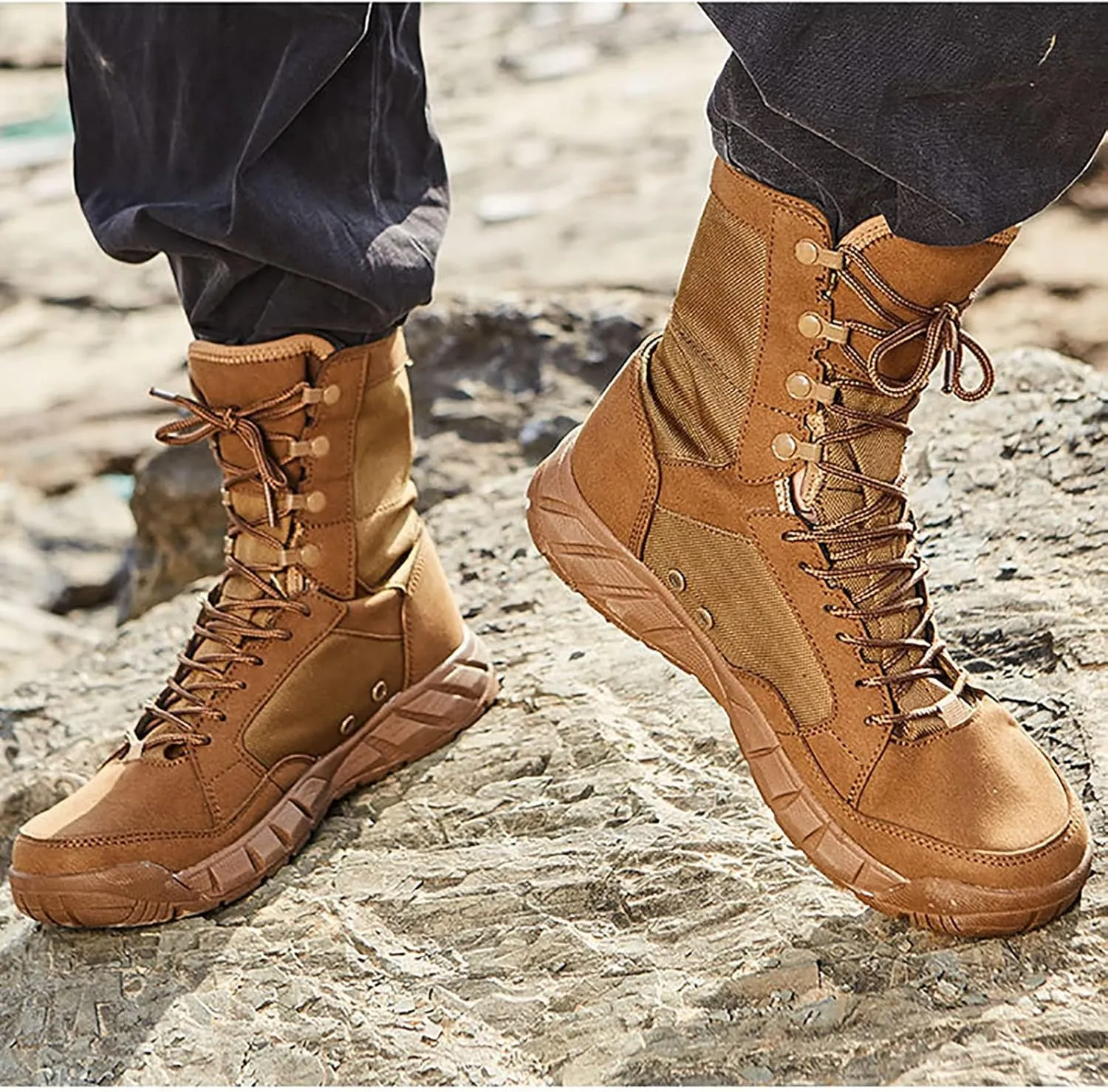 Men's Breathable Military Boots, Lightweight Durable Suede Leather Rubber Outsole Combat Boots, for Outdoor Hiking Non-slip Sports Tactical Desert Boots