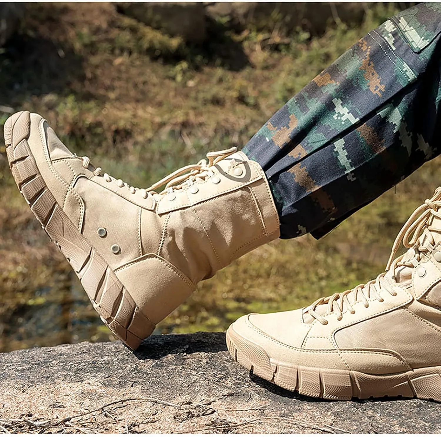 Men's Breathable Military Boots, Lightweight Durable Suede Leather Rubber Outsole Combat Boots, for Outdoor Hiking Non-slip Sports Tactical Desert Boots