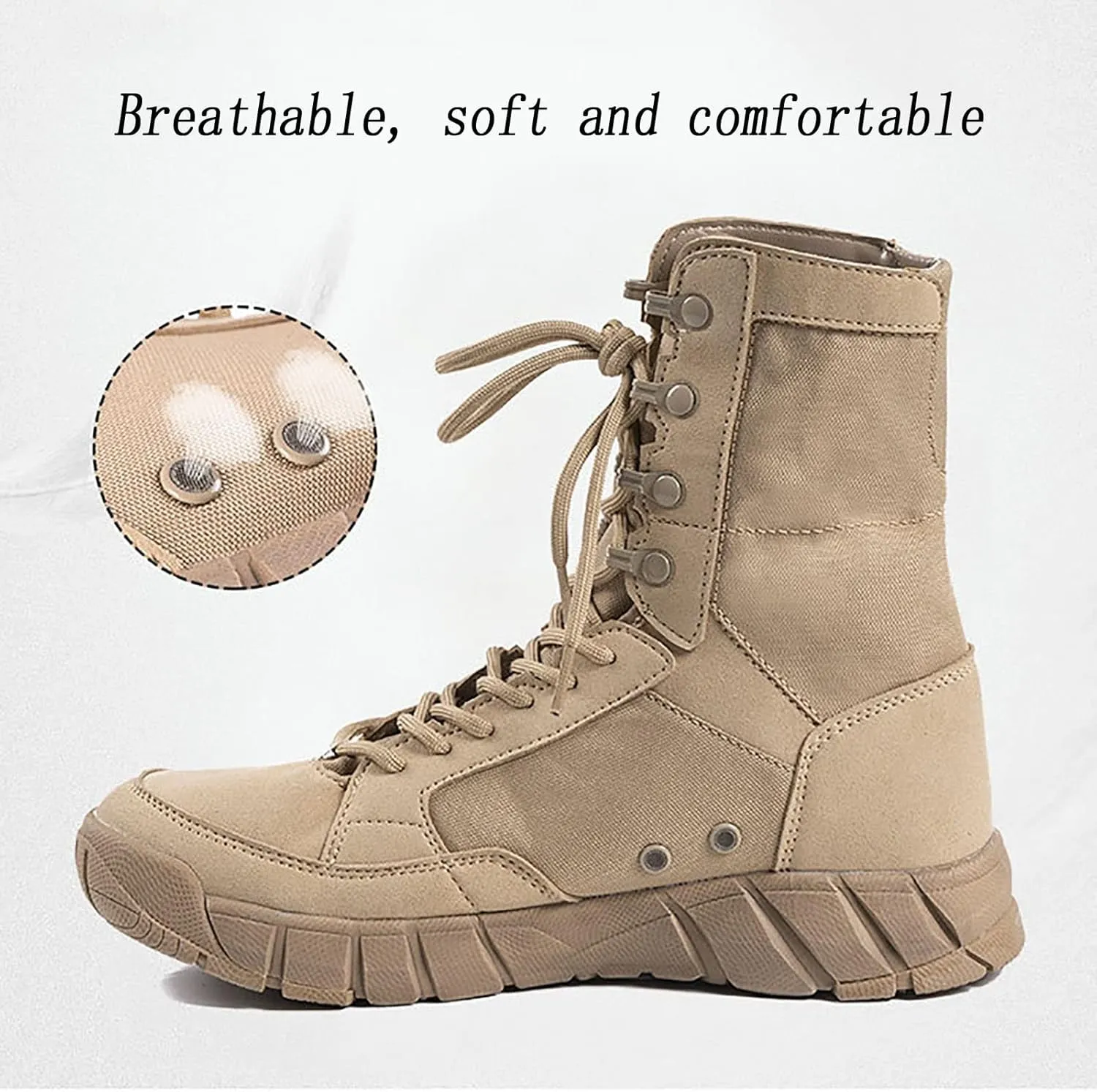 Men's Breathable Military Boots, Lightweight Durable Suede Leather Rubber Outsole Combat Boots, for Outdoor Hiking Non-slip Sports Tactical Desert Boots