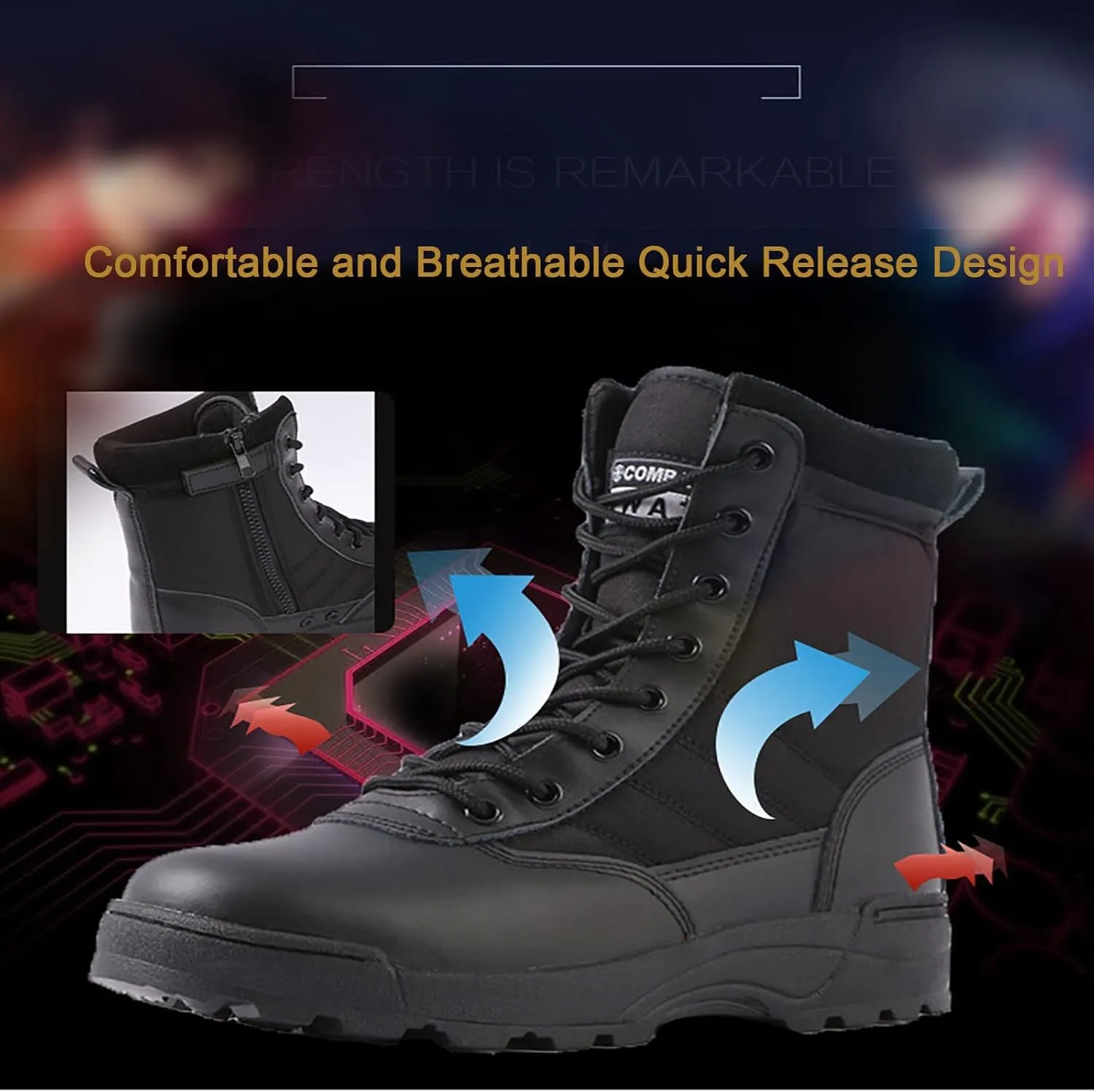 Men's Breathable Military Boots, Outdoor Lace-up Sports Durable Rubber Sole Combat Hunting Boots, for Hiking Desert Zipper Military Tactical Boots for Men