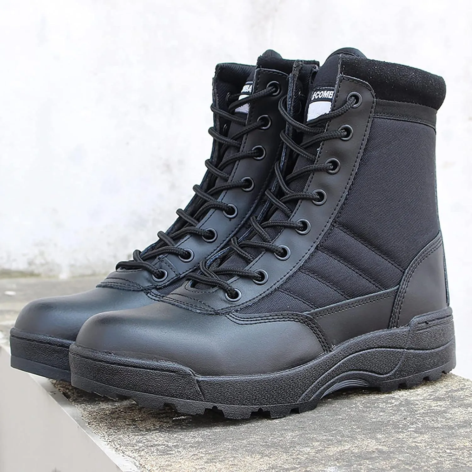 Men's Breathable Military Boots, Outdoor Lace-up Sports Durable Rubber Sole Combat Hunting Boots, for Hiking Desert Zipper Military Tactical Boots for Men