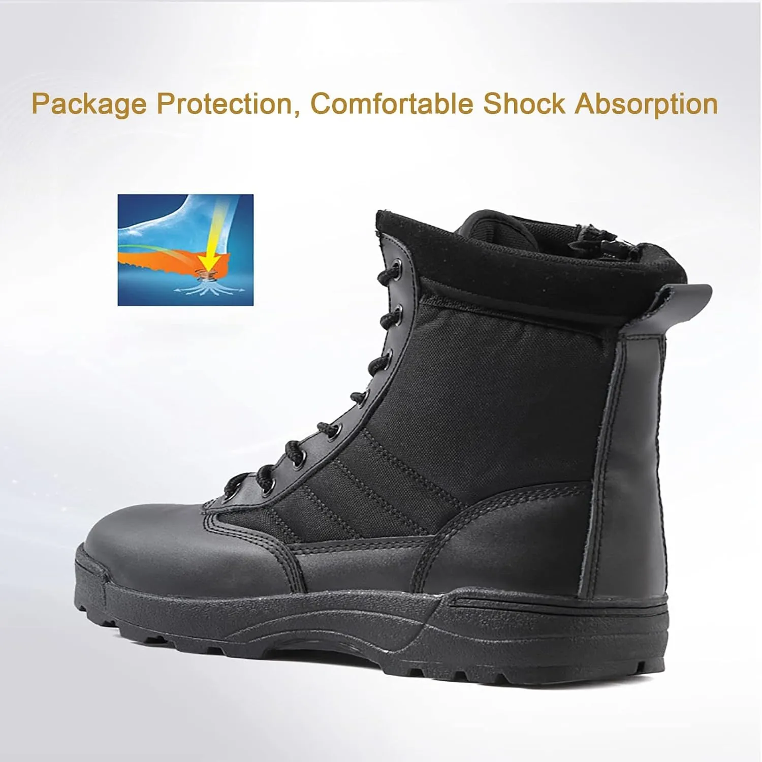 Men's Breathable Military Boots, Outdoor Lace-up Sports Durable Rubber Sole Combat Hunting Boots, for Hiking Desert Zipper Military Tactical Boots for Men