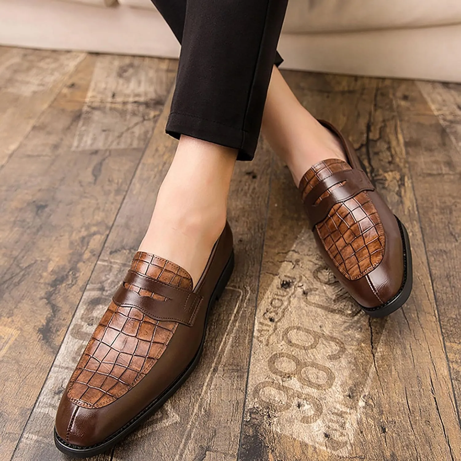 Men's Business Lace Up Casual Leather Shoes Fashion Breathable Comfortable Casual Solid Color Dress Shoes