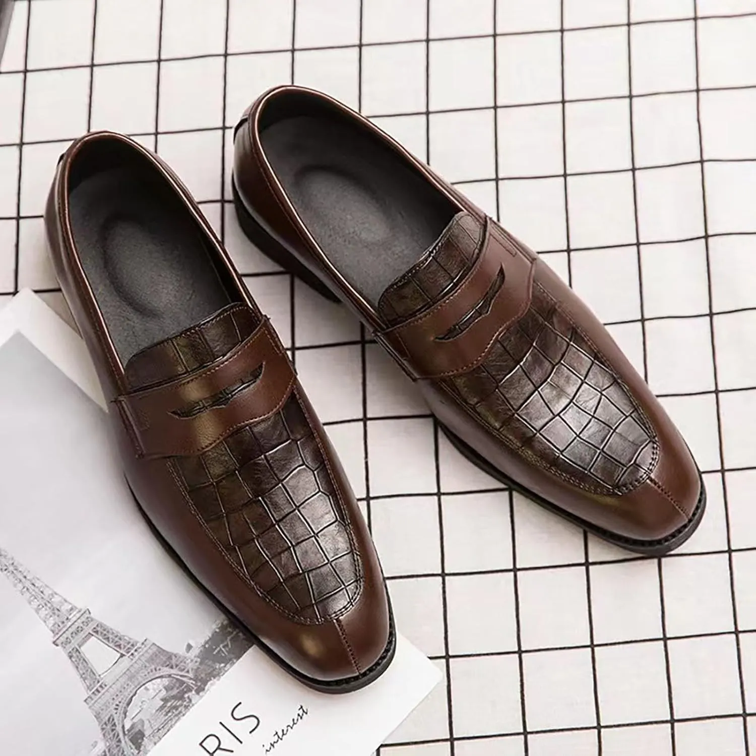 Men's Business Lace Up Casual Leather Shoes Fashion Breathable Comfortable Casual Solid Color Dress Shoes