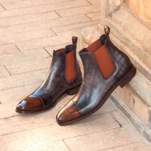 Men's Chelsea Boots Classic Patina Leather Wide Plus Size Grey Brown 2932