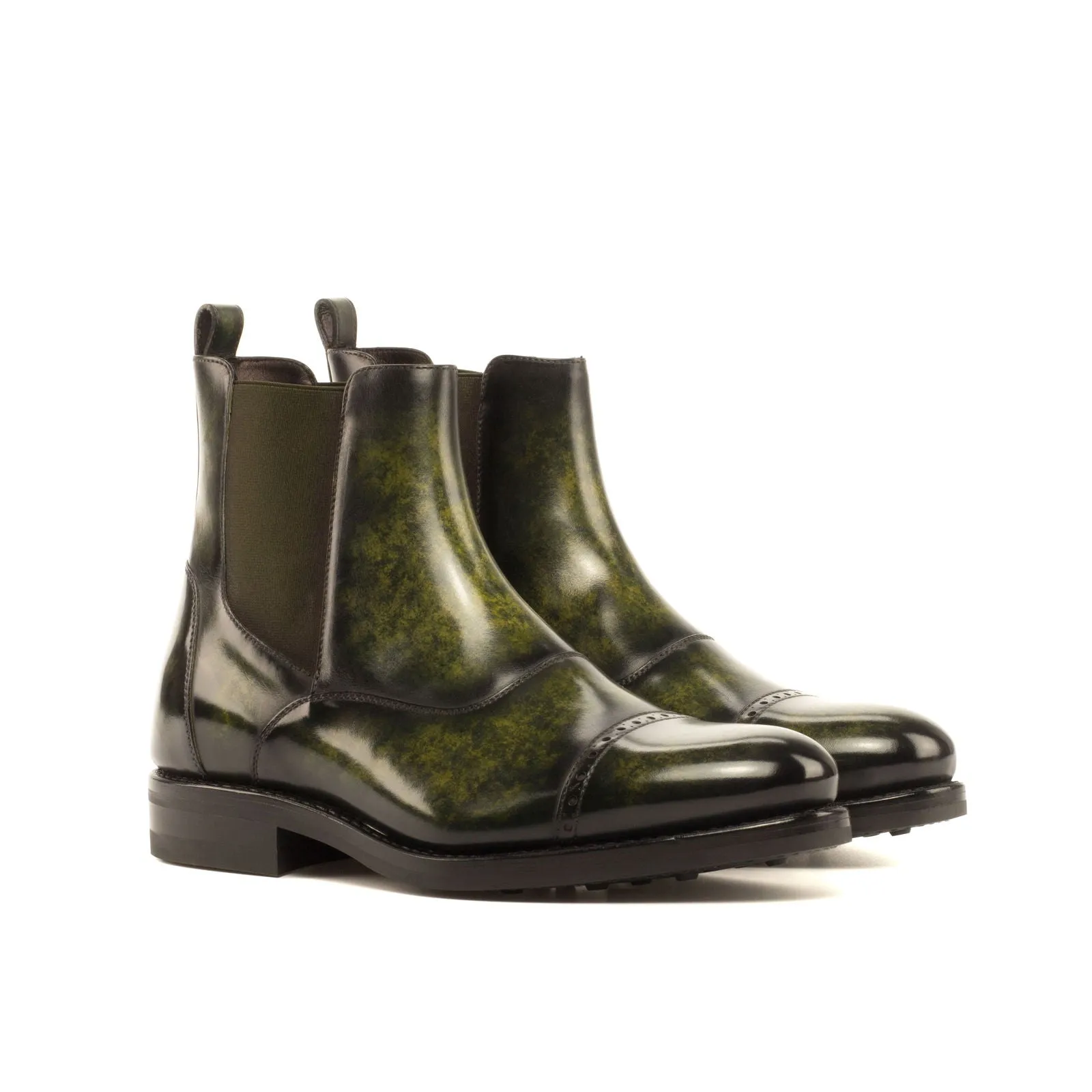 Men's Chelsea Multi Boots Patina Goodyear Welt Wide Plus Size Green 3694