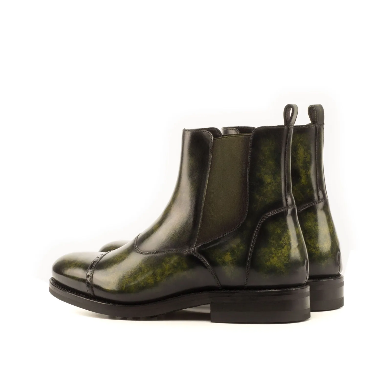 Men's Chelsea Multi Boots Patina Goodyear Welt Wide Plus Size Green 3694