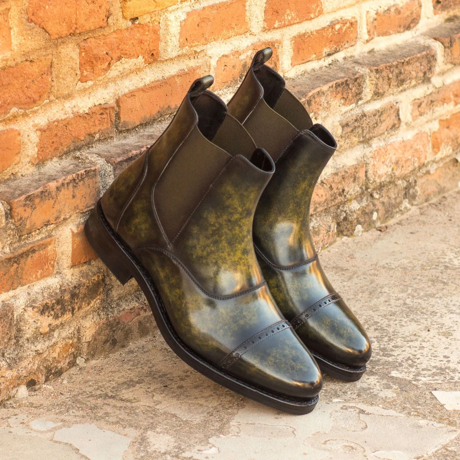 Men's Chelsea Multi Boots Patina Goodyear Welt Wide Plus Size Green 3694