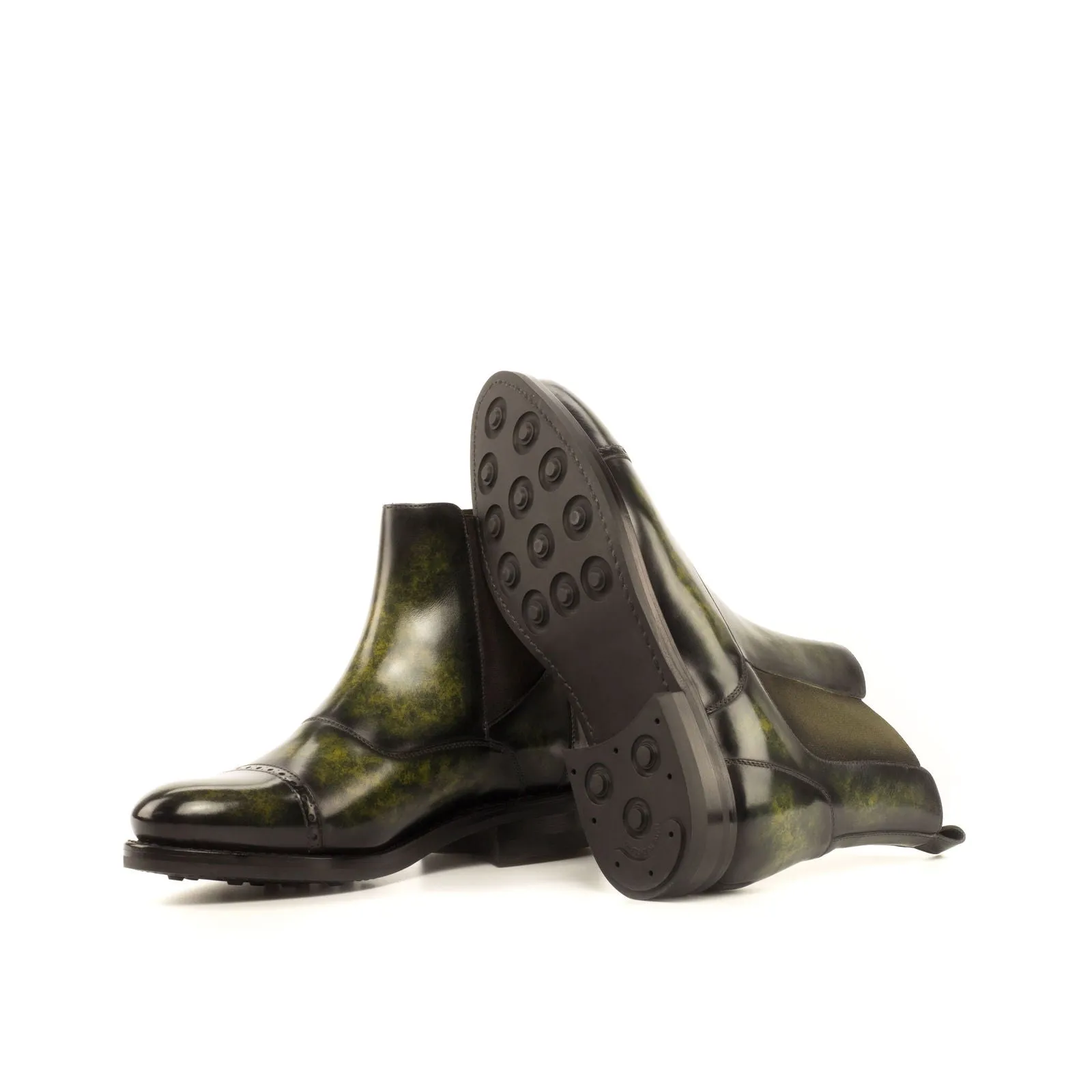 Men's Chelsea Multi Boots Patina Goodyear Welt Wide Plus Size Green 3694