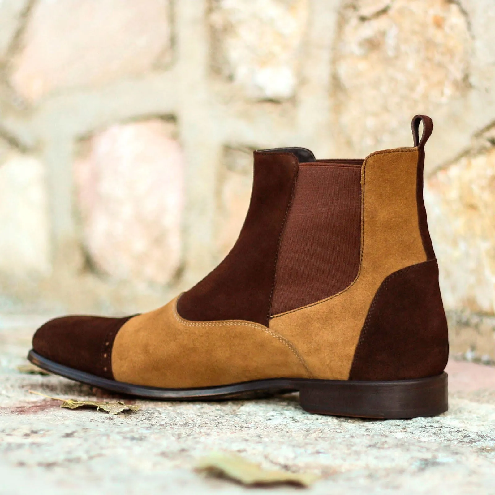 Men's Chelsea Multi Leather Boots Wide Plus Size Dark Brown Brown 1503