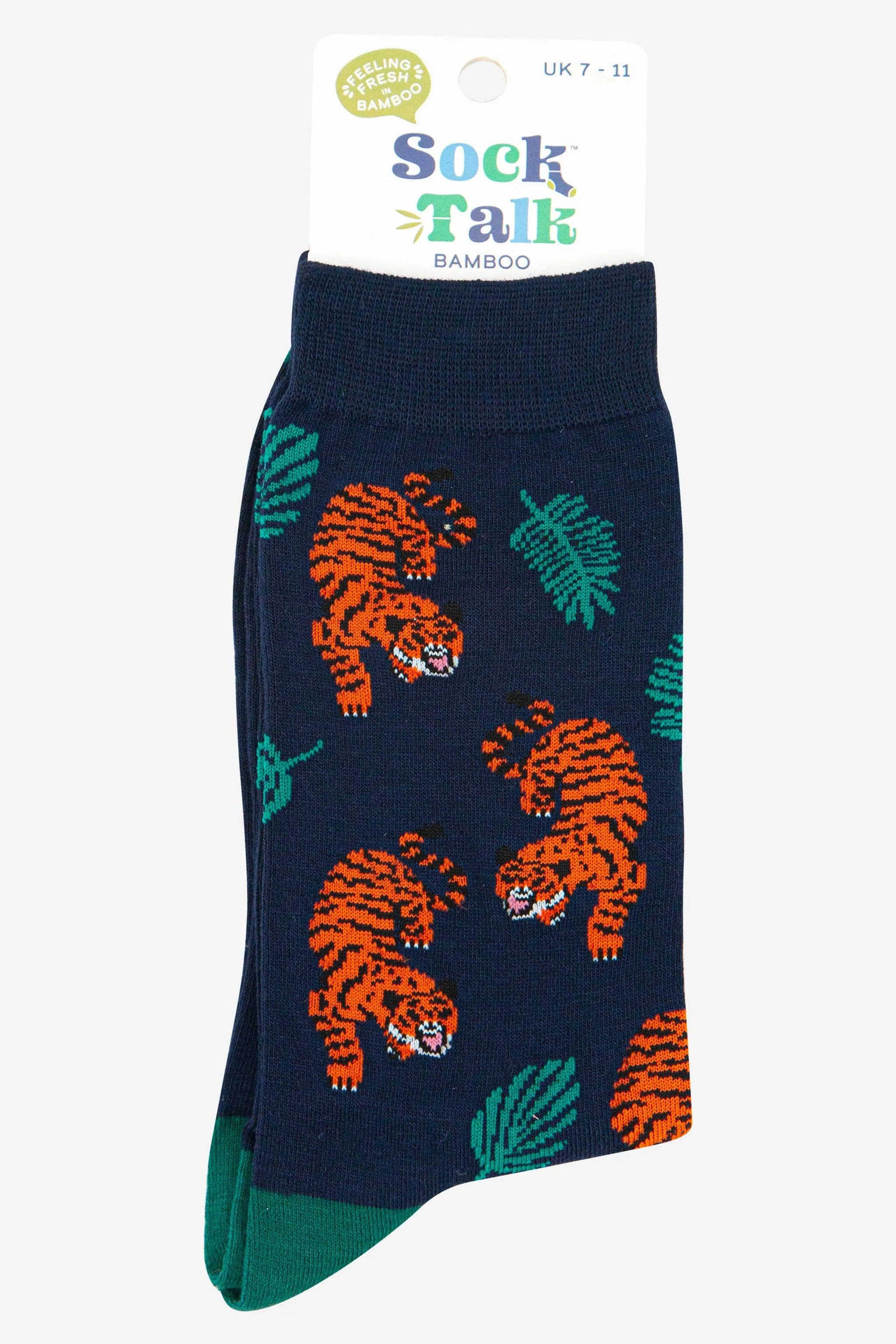 Men's Crouching Tiger Jungle Leaf Print Bamboo Socks