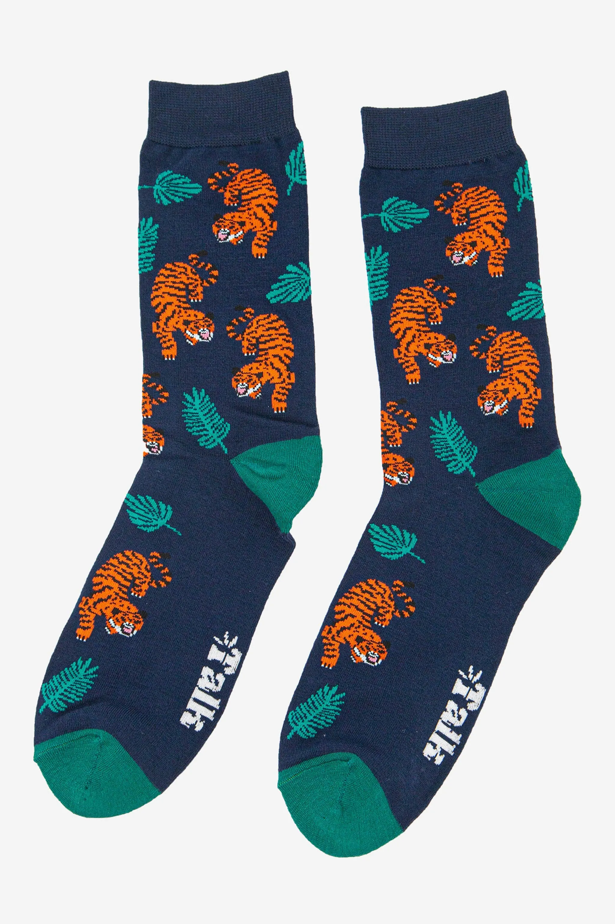 Men's Crouching Tiger Jungle Leaf Print Bamboo Socks