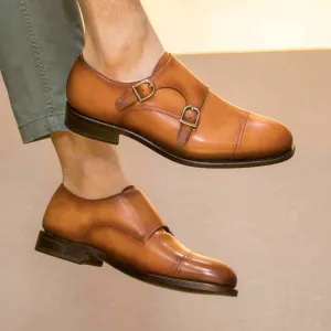 Men's Double Monk Leather Shoes Wide Plus Size 5986