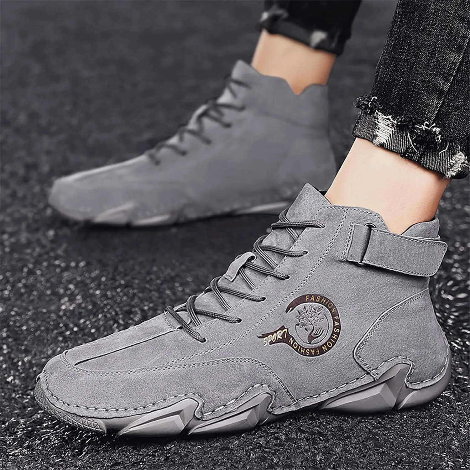 Men's High Top Hiking Shoes Lace Up Round Toe Athletic Sneaker Business Casual Shoes Comfort Formal Dress Shoe