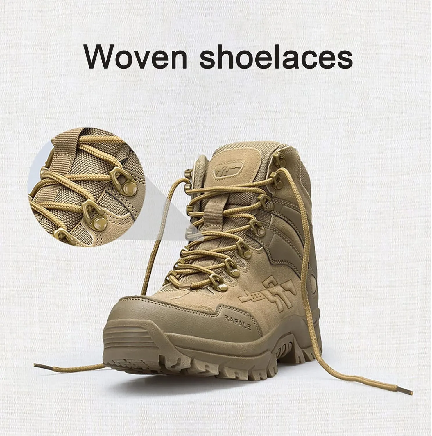Mens High-top Outdoor Combat Boots, Durable Suede Leather and Rubber Sole Military Work and Desert Boots, for Hiking Camping Lace-up Sports Trekking Boots