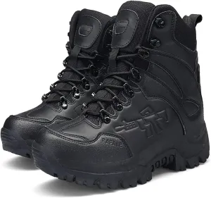 Mens High-top Outdoor Combat Boots, Durable Suede Leather and Rubber Sole Military Work and Desert Boots, for Hiking Camping Lace-up Sports Trekking Boots