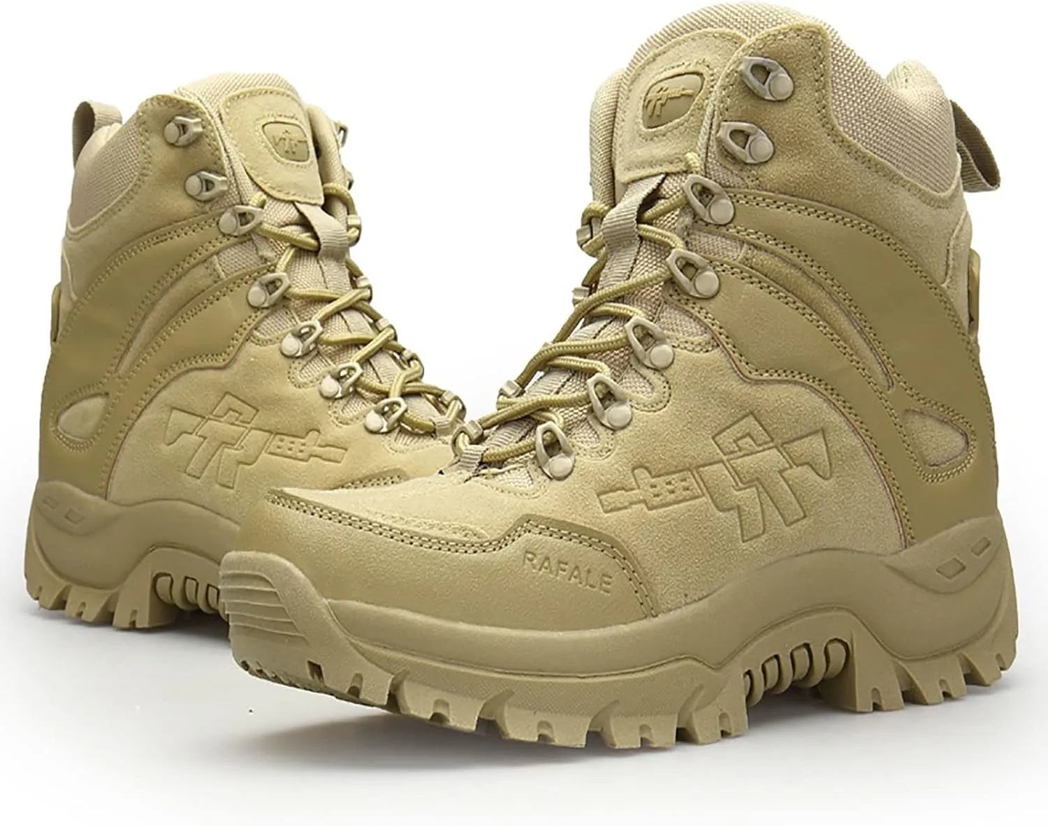 Mens High-top Outdoor Combat Boots, Durable Suede Leather and Rubber Sole Military Work and Desert Boots, for Hiking Camping Lace-up Sports Trekking Boots
