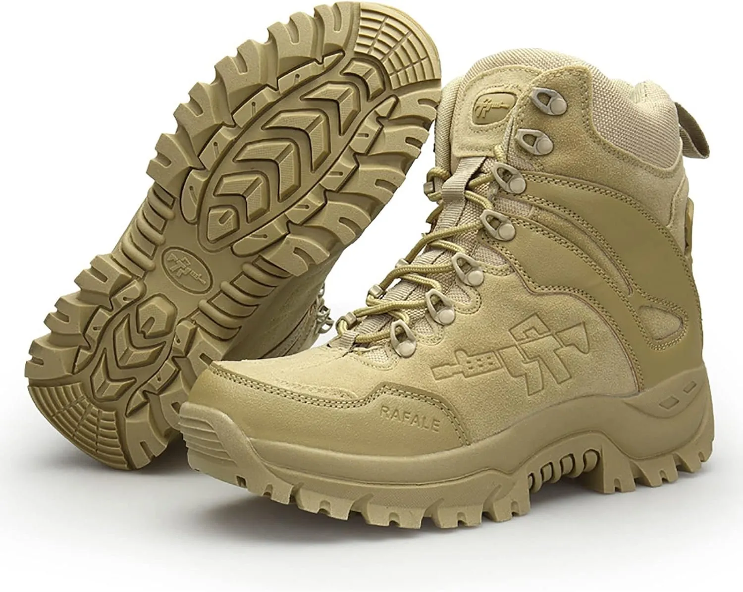 Mens High-top Outdoor Combat Boots, Durable Suede Leather and Rubber Sole Military Work and Desert Boots, for Hiking Camping Lace-up Sports Trekking Boots