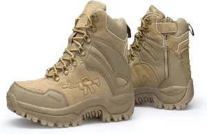 Mens High-top Outdoor Combat Boots, Durable Suede Leather and Rubber Sole Military Work and Desert Boots, for Hiking Camping Lace-up Sports Trekking Boots