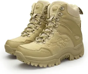 Mens High-top Outdoor Combat Boots, Durable Suede Leather and Rubber Sole Military Work and Desert Boots, for Hiking Camping Lace-up Sports Trekking Boots
