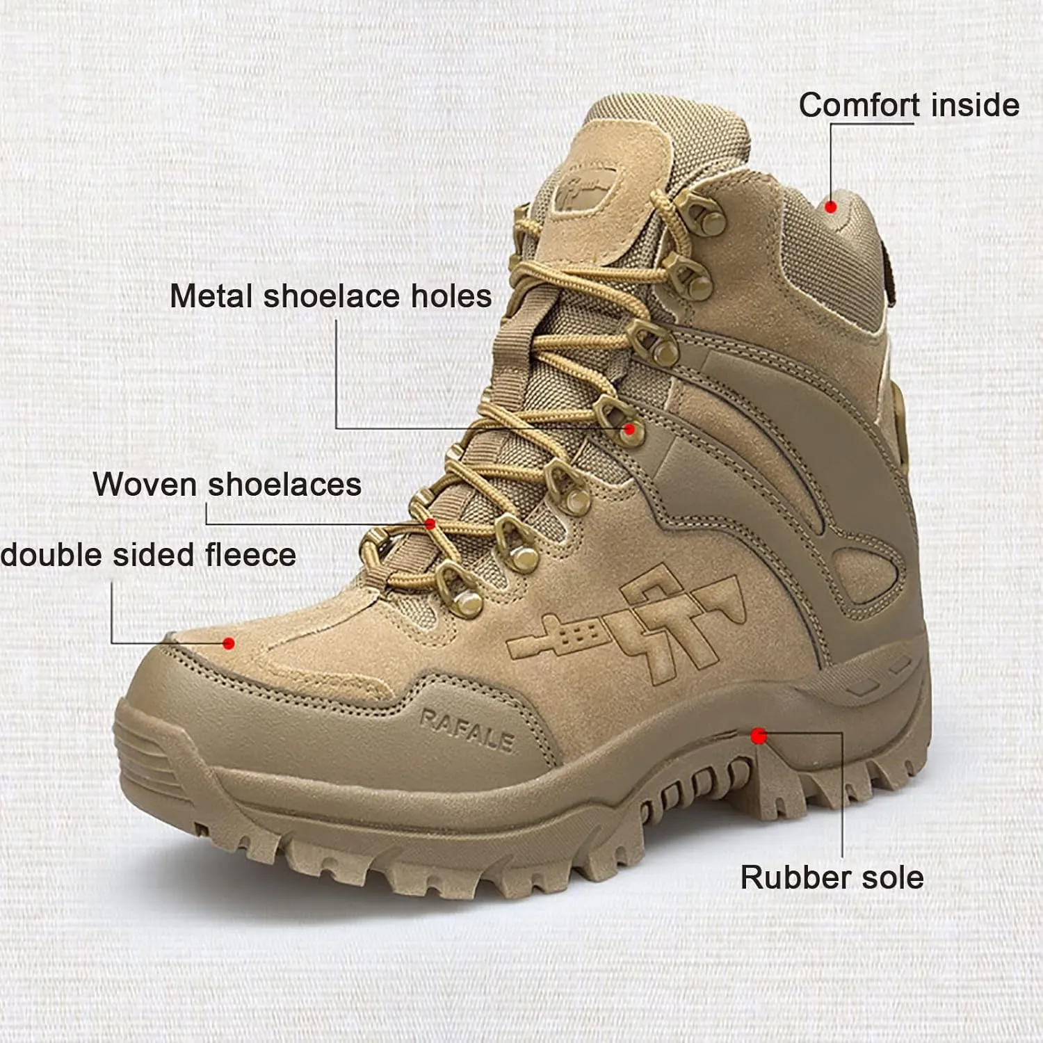 Mens High-top Outdoor Combat Boots, Durable Suede Leather and Rubber Sole Military Work and Desert Boots, for Hiking Camping Lace-up Sports Trekking Boots