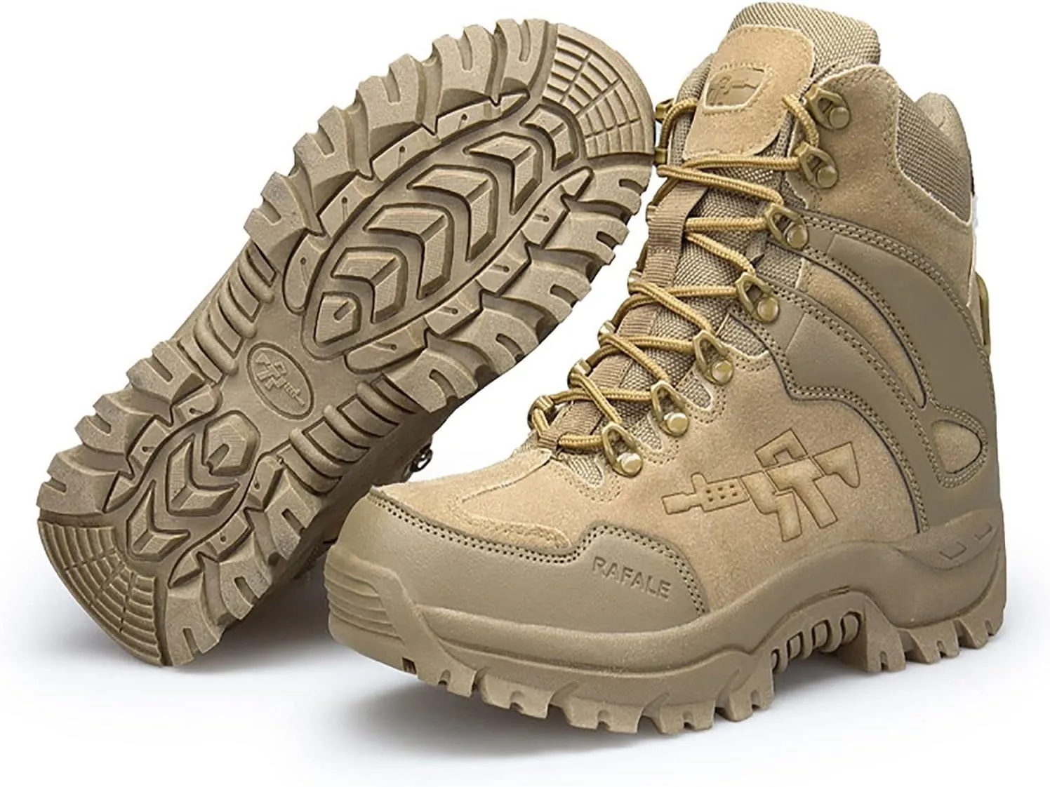 Mens High-top Outdoor Combat Boots, Durable Suede Leather and Rubber Sole Military Work and Desert Boots, for Hiking Camping Lace-up Sports Trekking Boots