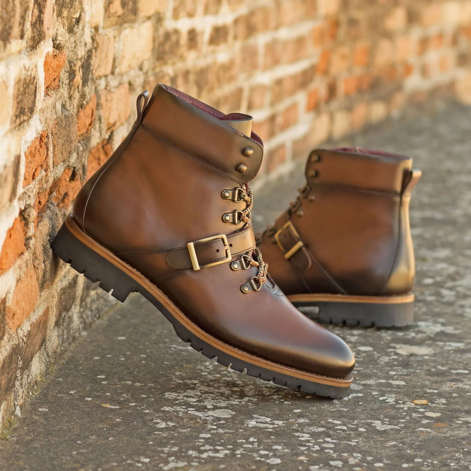 Men's Hiking Leather Boots Goodyear Welt Wide Plus Size Brown 5196