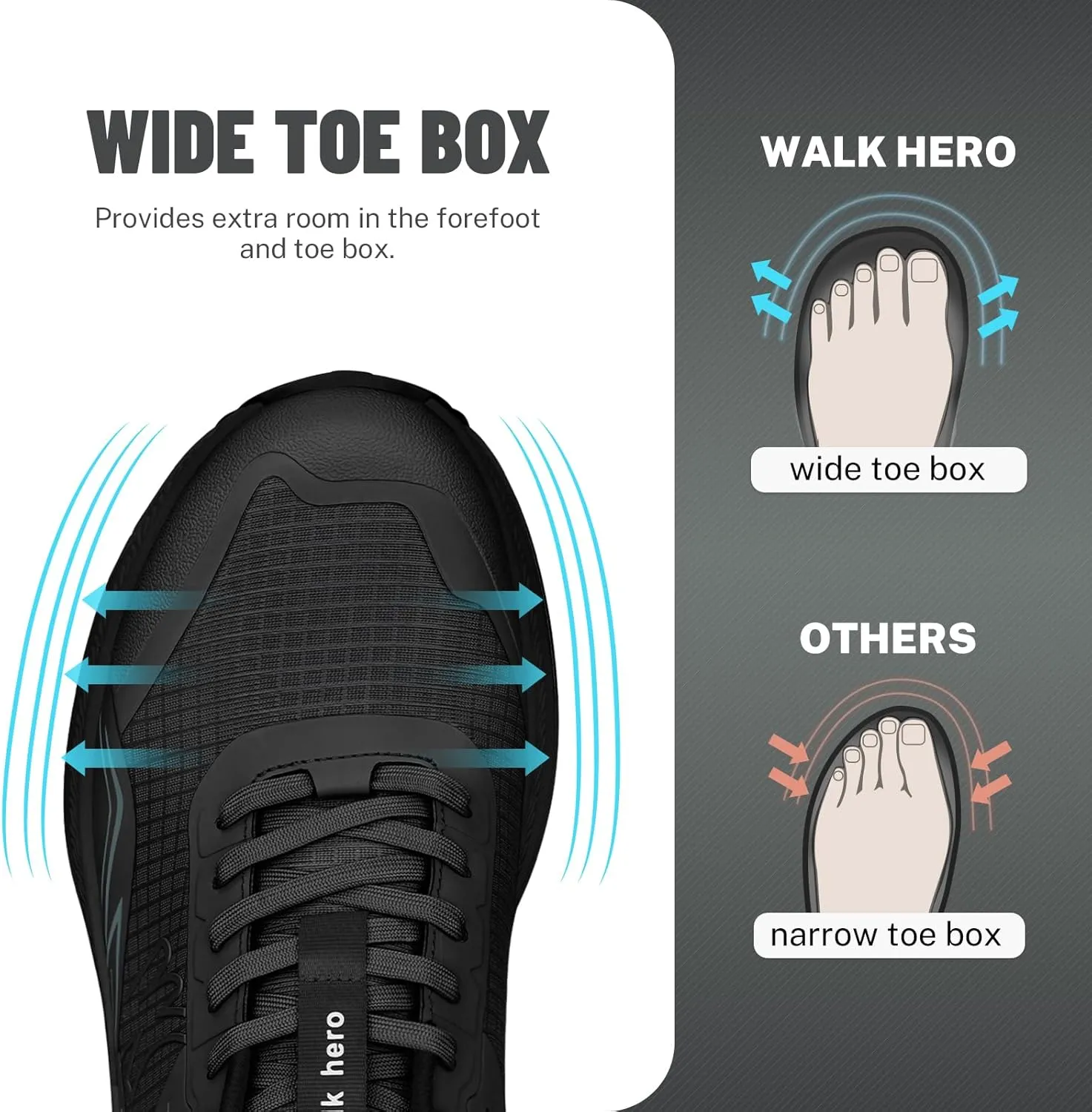 Mens Hiking Shoes for Plantar Fasciitis, Orthopedic Walking Shoes with Arch Support, Lightweight Waterproof Sneakers Wide Toe Box Shoes for Foot & Heel Pain Relief