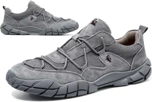 Men's Knitted Lace Up Suede Hiking Shoes Lightweight Mesh Fashion Breathable Casual Sneakers Anti-Slip Outdoor Camping Walking Driving Shoes