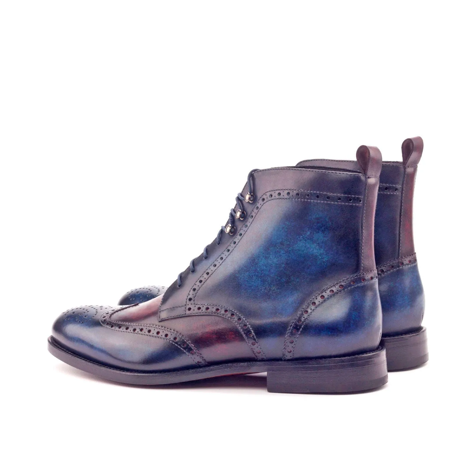 Men's Military Brogue Boots Patina Leather Wide Plus Size Blue Burgundy 3024