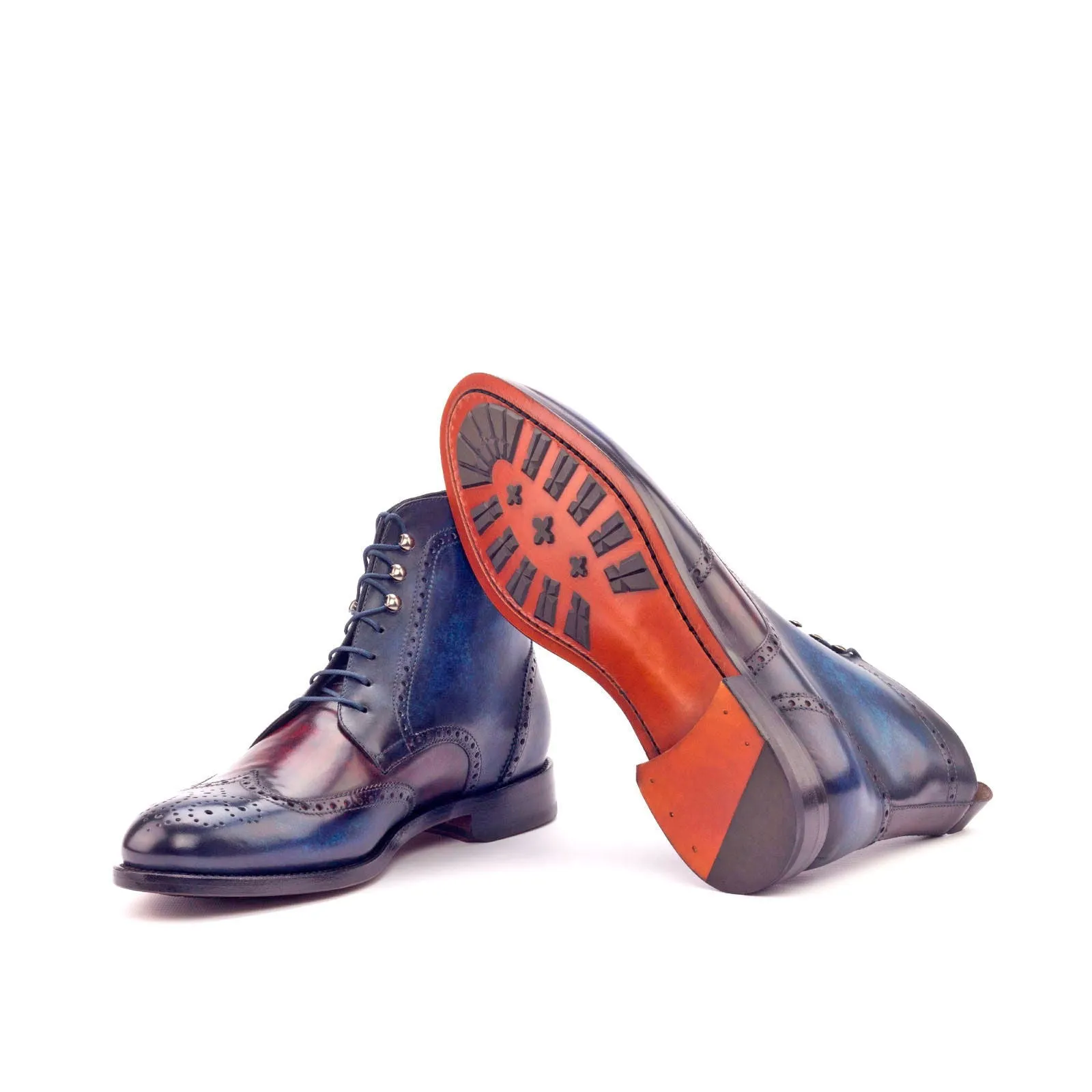 Men's Military Brogue Boots Patina Leather Wide Plus Size Blue Burgundy 3024